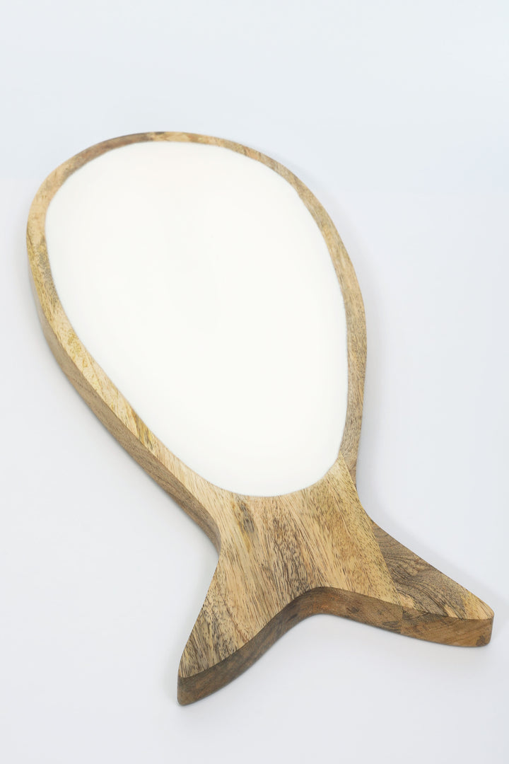 Vassoi a forma di pesce in legno con smalto bianco – Piatto da portata elegante e unico