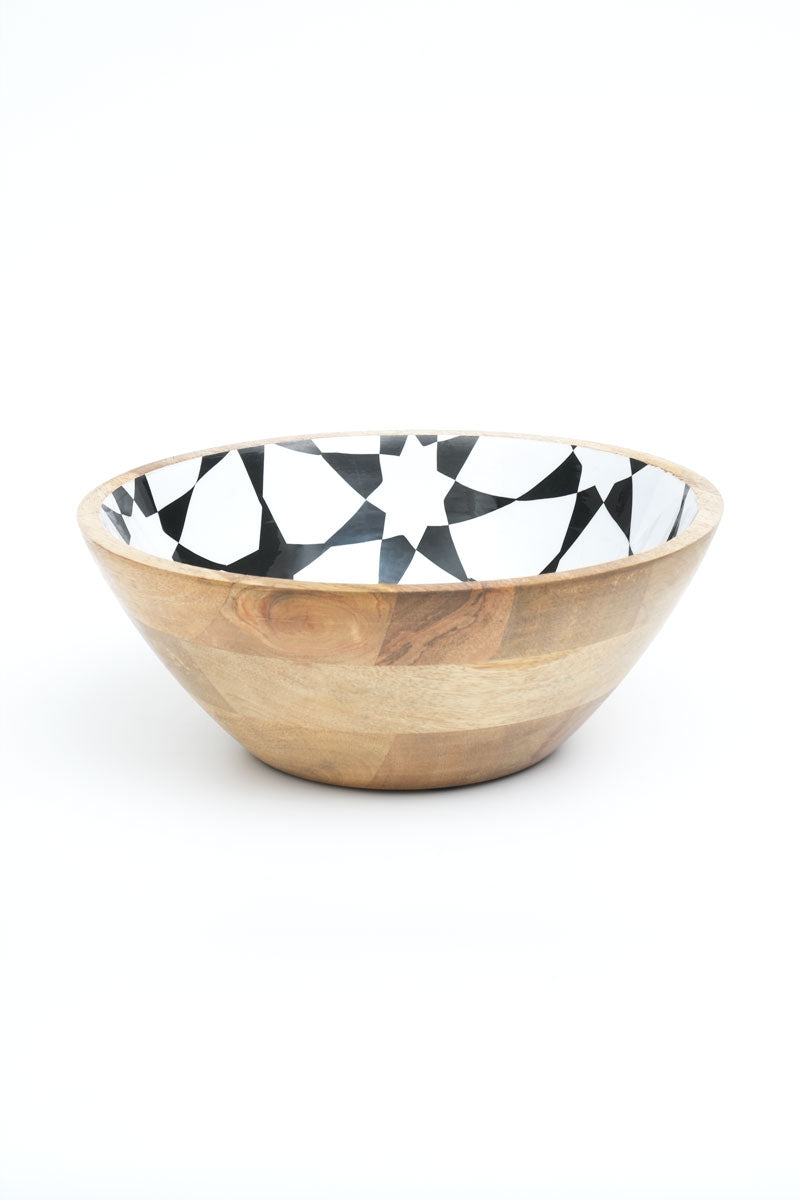 S/3-WOODEN BOWL/TESSILATION PATTERN