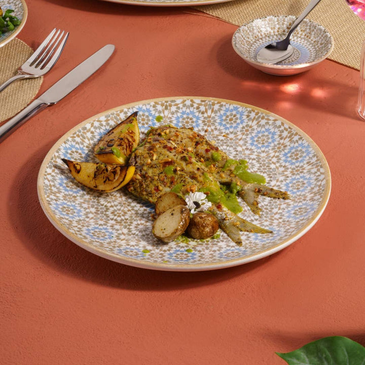 Cruise Tangier Round Rimless Porcelain Plate 27cm – Set of 6 | Moroccan Pattern Dinner Plate | Professional Hospitality Tableware