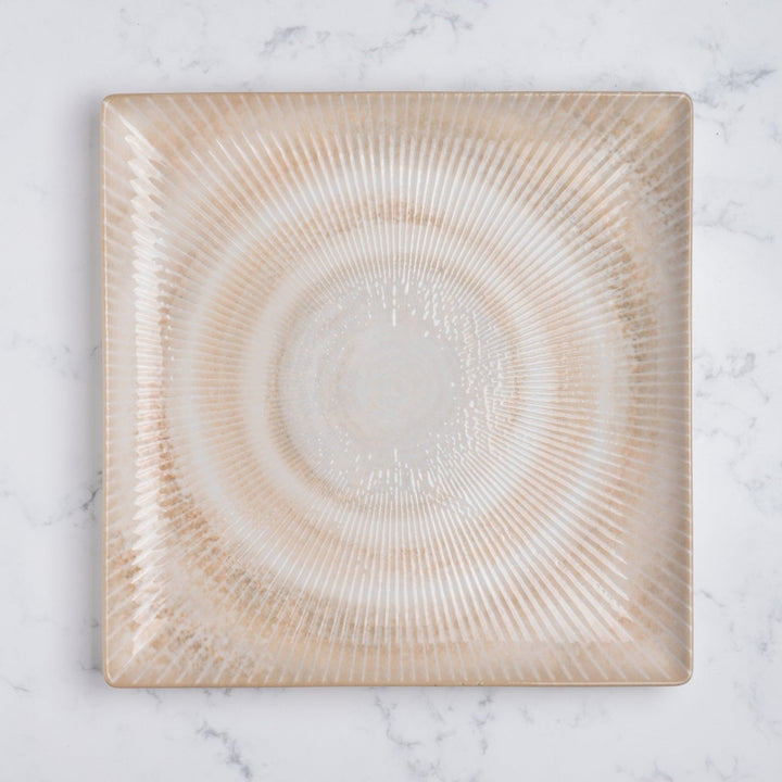 Paros Shell Sand Juliet Square Porcelain Platter with Foot 27 × 27cm – Set of 6 | Professional Hospitality Serving Platter