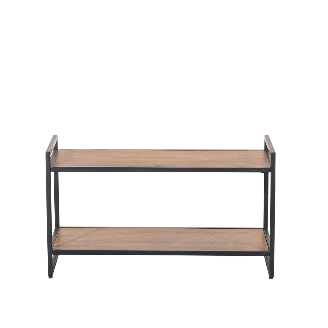 Mango Wood & Black Metal Shoe Rack | Modern Industrial Step Rack Design