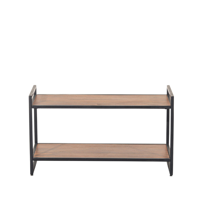 Mango Wood & Black Metal Shoe Rack | Modern Industrial Step Rack Design