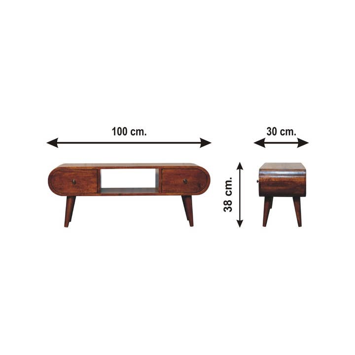 Solid Mango Wood TV Stand with 2 Drawers Brown Finish