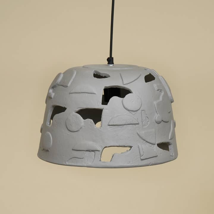Grey Paper Mache Pendant Lamp Textured Finish