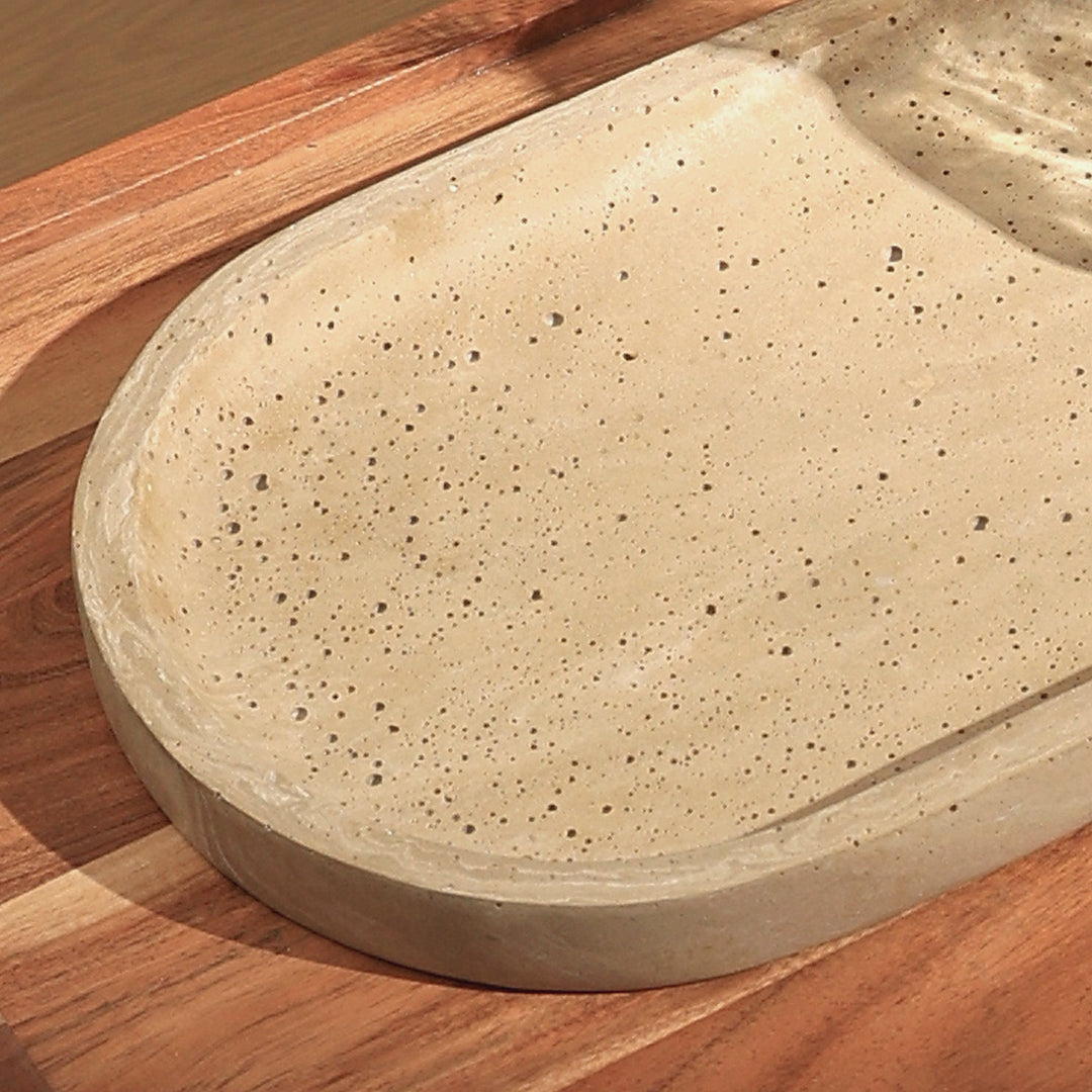 Oval Serving Platter with Travertine Finish – Elegant & Timeless Serving Dish
