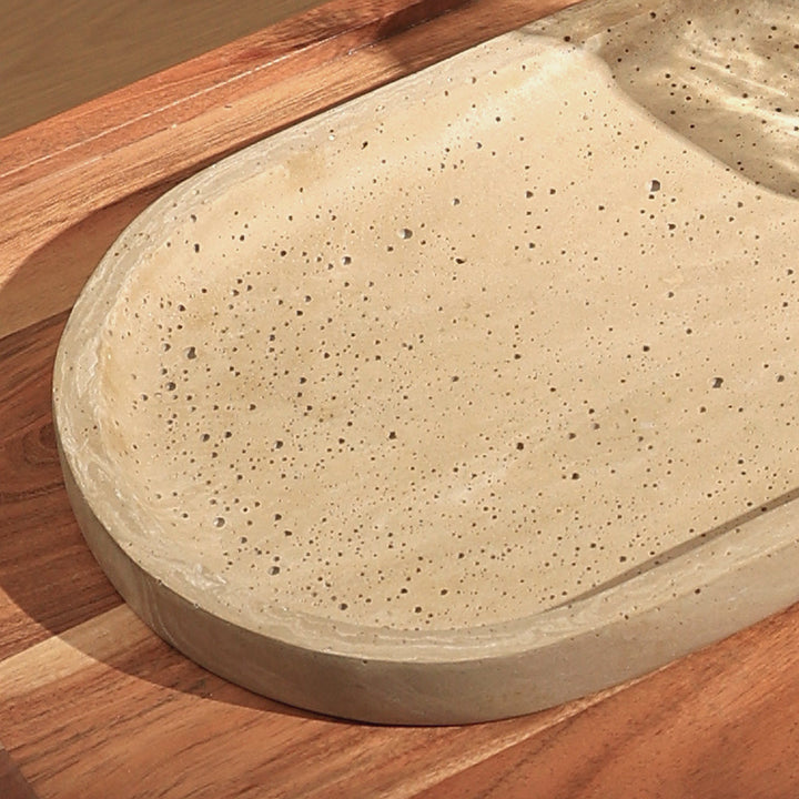 Oval Serving Platter with Travertine Finish – Elegant & Timeless Serving Dish