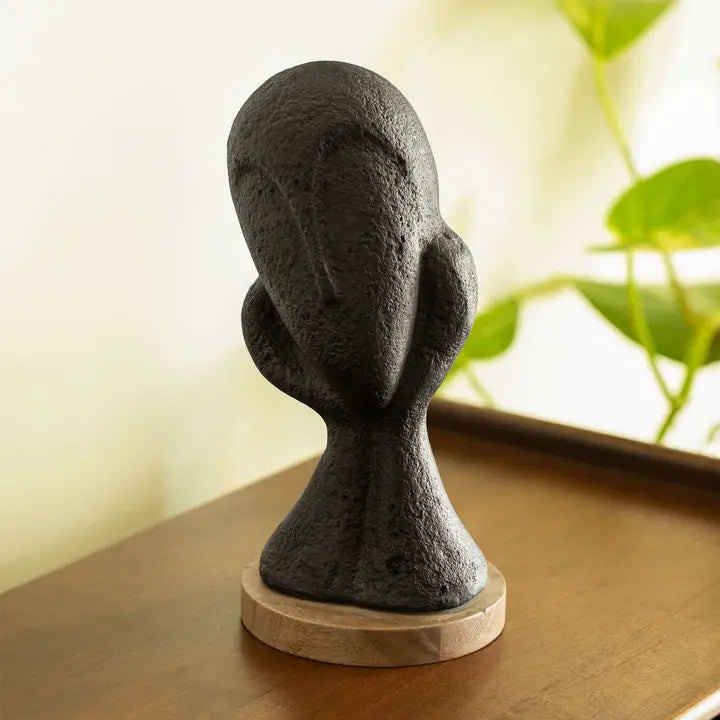 Spellbound Black Ecomix Handcrafted Face Sculpture | Sustainable Modern Art Decor Accent