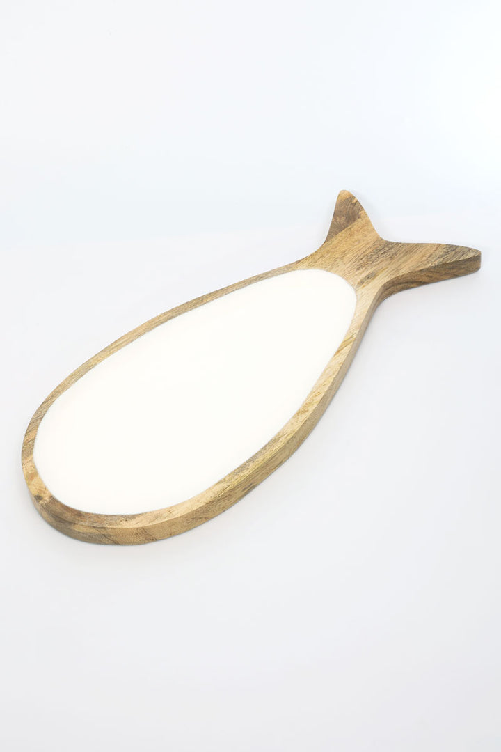 Vassoi a forma di pesce in legno con smalto bianco – Piatto da portata elegante e unico