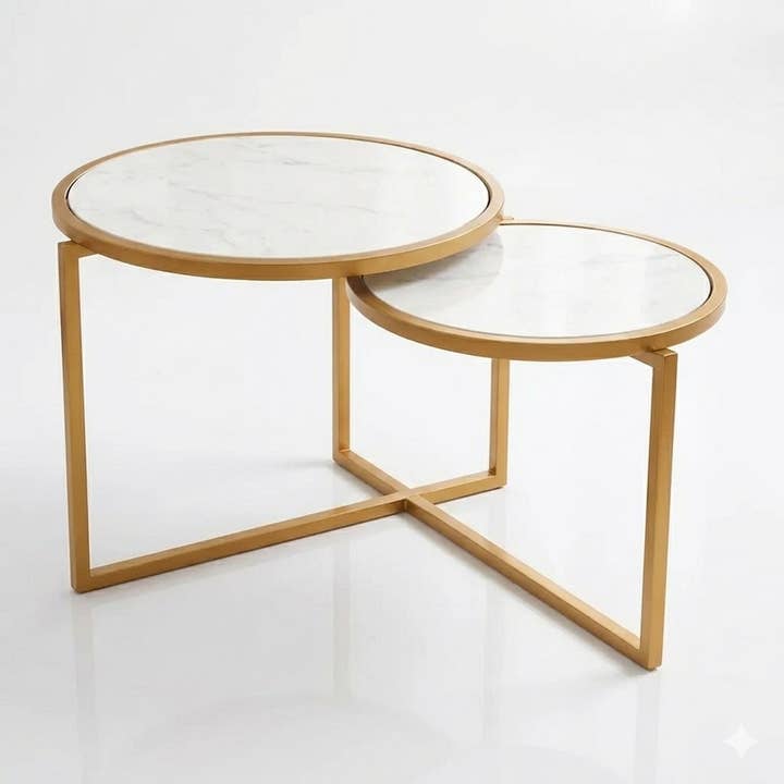 2 Tier Round Table With Marble Top