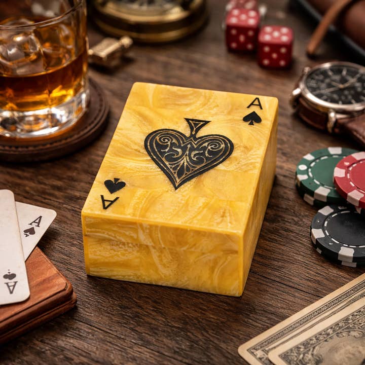 Golden Glow Resin Playing Card Box – Yellow & Black
