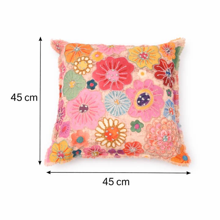 Embroidered Cotton Cushion- Floral Design- 45x45 cm