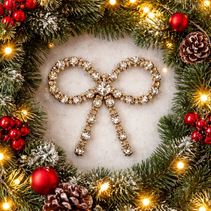 Silver & Gold Beaded Bow Christmas Hanging Ornament