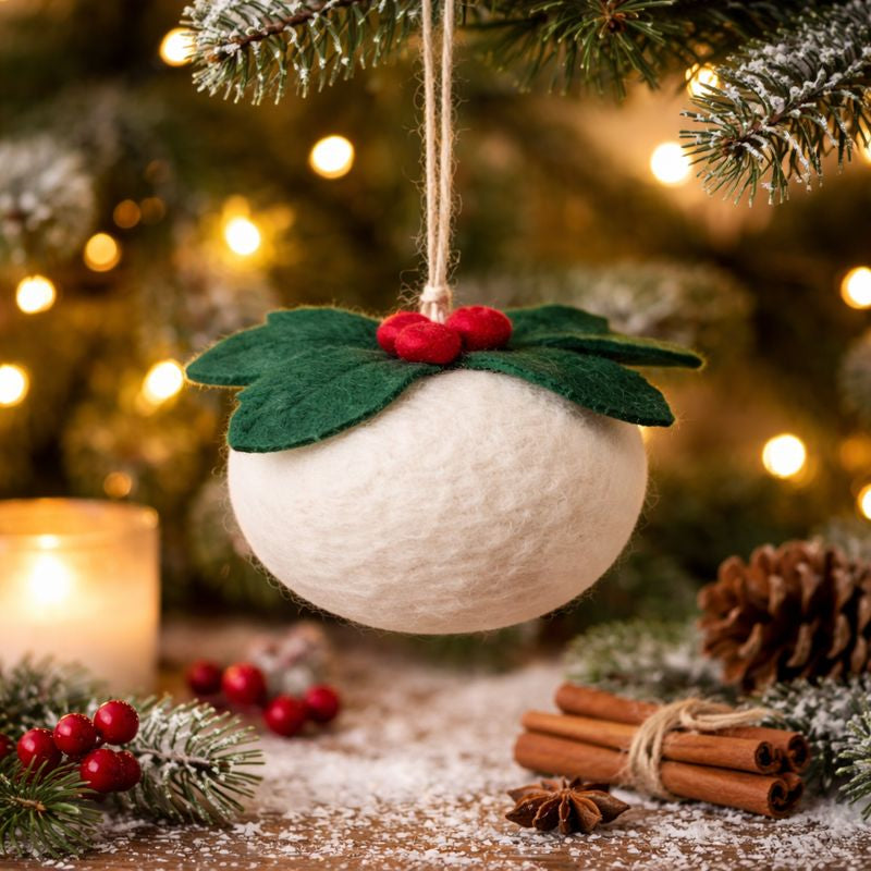 Felt Holly Christmas Pudding Hanging Ornament