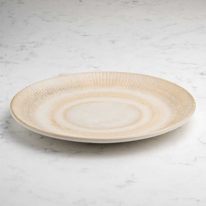 Paros Shell Sand Round Rimless Porcelain Plate | Textured Reactive Glaze Dinner Plate | Set of 6