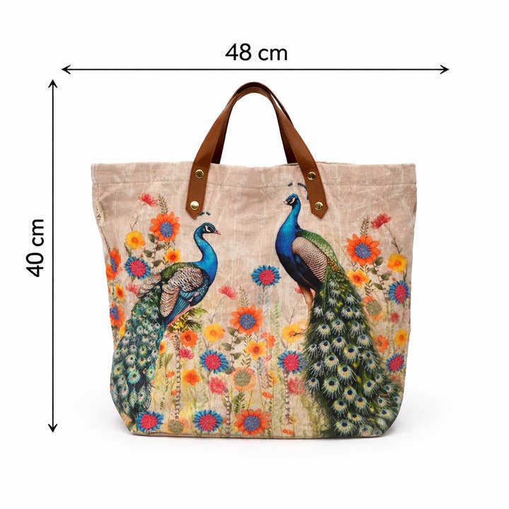 Embroidered Peacock Cotton Tote Bag – Floral Multi Shopper
