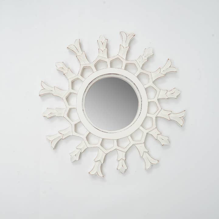 Hand-Carved Metallic Wooden Sunburst Wall Mirror - Decorative Statement Mirror for Living Room, Entryway & Bedroom Decor