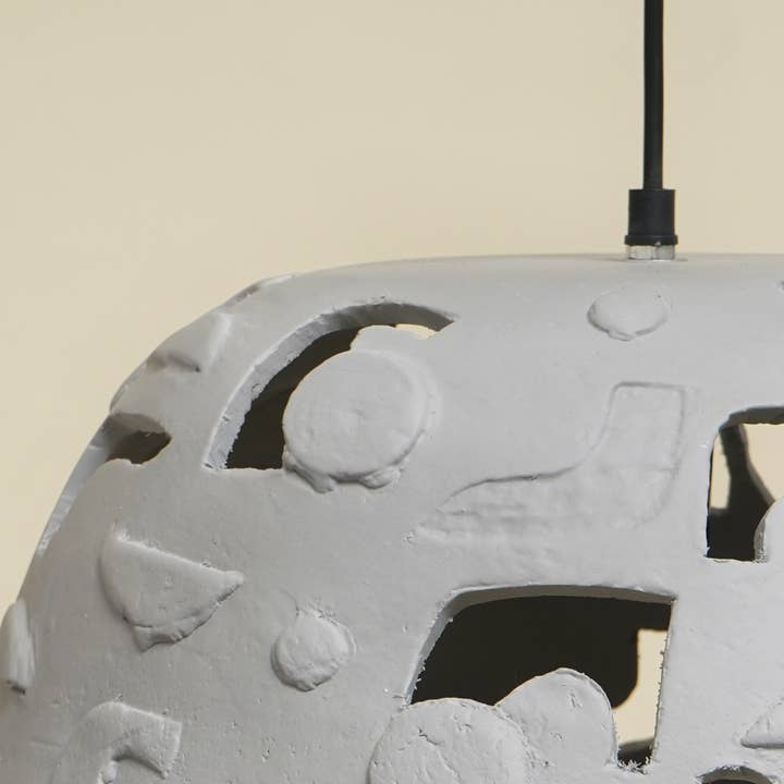 Grey Paper Mache Pendant Lamp Textured Finish