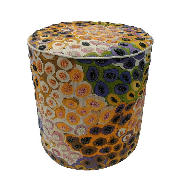 Printed & Embroidered Cotton Pouf – Abstract Design– 40x45 cm