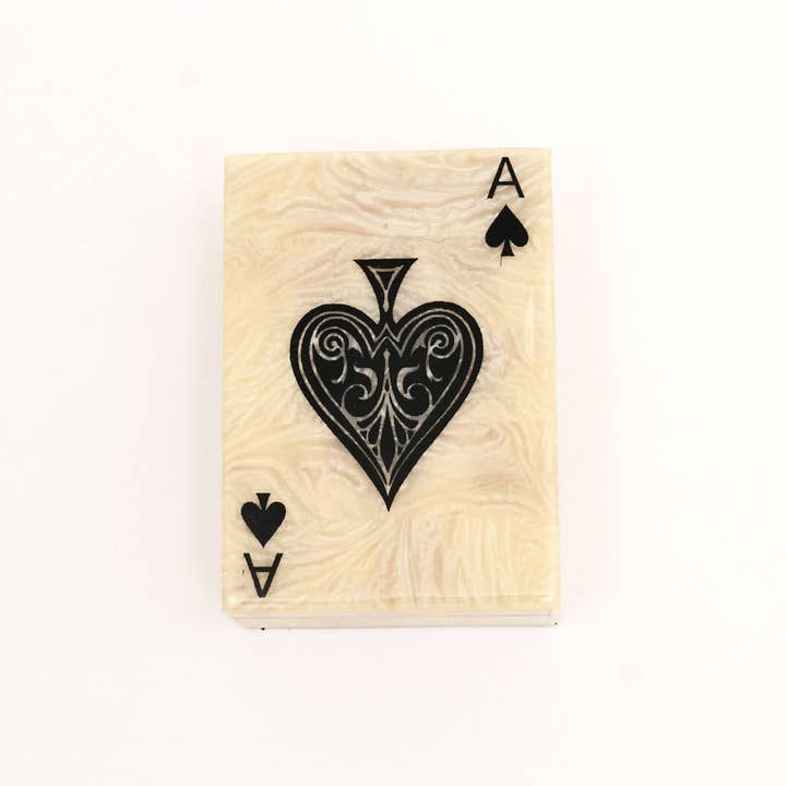 Pearl Spade Resin Playing Card Box – White & Black