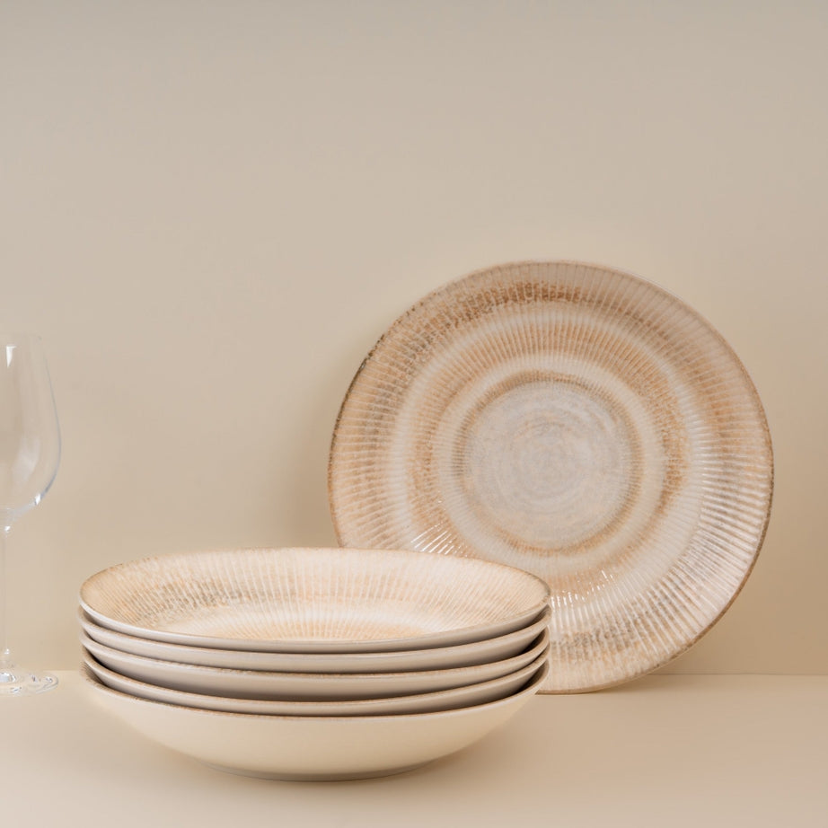 Paros Shell Sand Coupe Deep Porcelain Plate | Textured Soup & Pasta Bowl Plate | Professional Hospitality Tableware | Set of 6