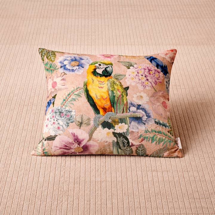 Tropical Parrot Floral Cushion- Cotton Embroidered 45x45cm