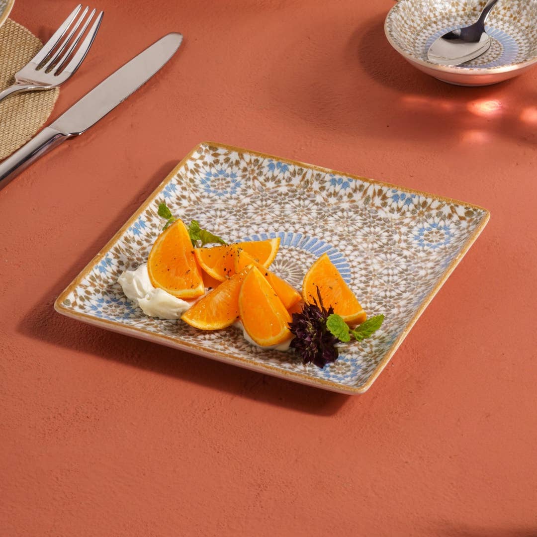 Cruise Tangier Juliet Square Porcelain Platter with Foot 21cm – Set of 6 | Moroccan Serving Platter | Professional Hospitality Tableware