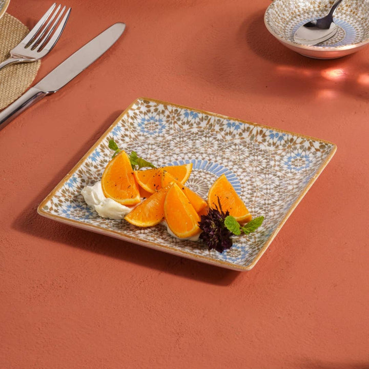 Cruise Tangier Juliet Square Porcelain Platter with Foot 21cm – Set of 6 | Moroccan Serving Platter | Professional Hospitality Tableware
