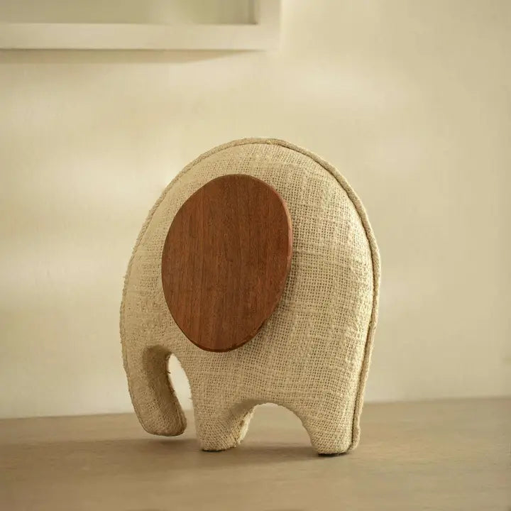 Anarva Handcrafted Ecomix Elephant Figurine - Small Sustainable Fabric & Mango Wood Indian Heritage Décor Piece - Eco Gi