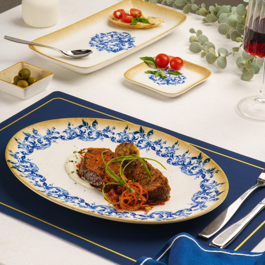 Cruise Amalfi Oval Porcelain Plate with Foot 32cm – Set of 6 | Mediterranean Serving Platter | Professional Hospitality Tableware