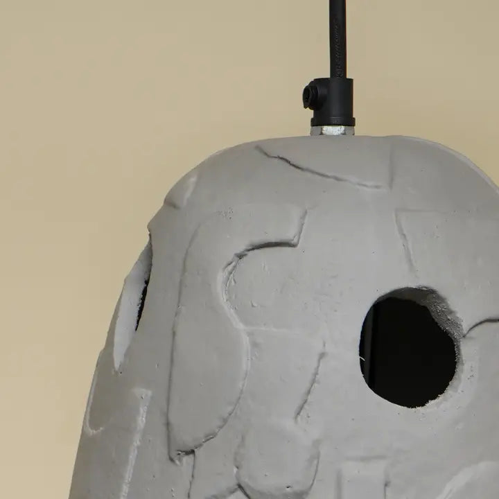 Handmade Petros Hanging Lamp – Elongated Grey Papier-Mâché Pendant Light