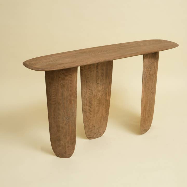 Solid Mango Wood Console Table – Modern Sculptural Hallway & Entryway Table | Brown