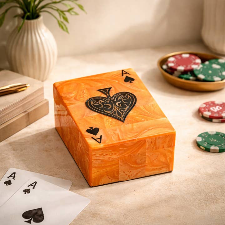 Royal Ace Resin Playing Card Box – Orange & Black