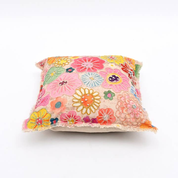 Embroidered Cotton Cushion- Floral Design- 45x45 cm