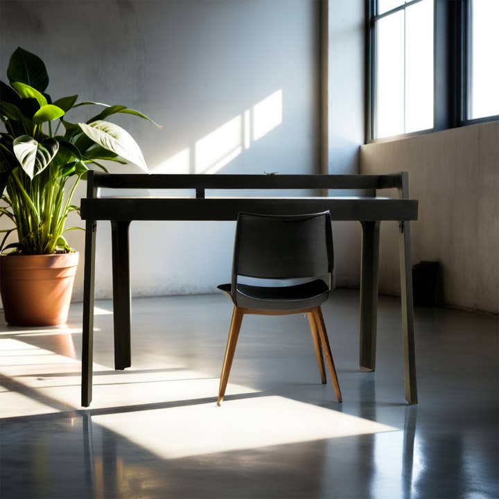 Modern Solid Mango Wood Study Desk – Black Writing Desk with Raised Shelf