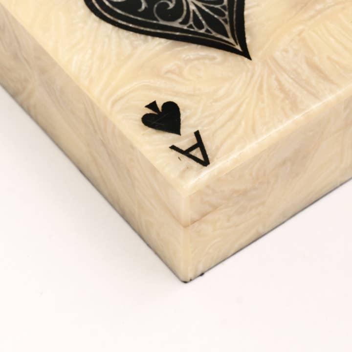Pearl Spade Resin Playing Card Box – White & Black