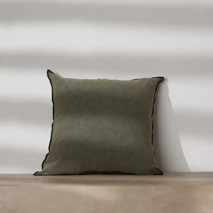 Handmade Cotton & Linen Cushion Cover – Beige, Brown & Green