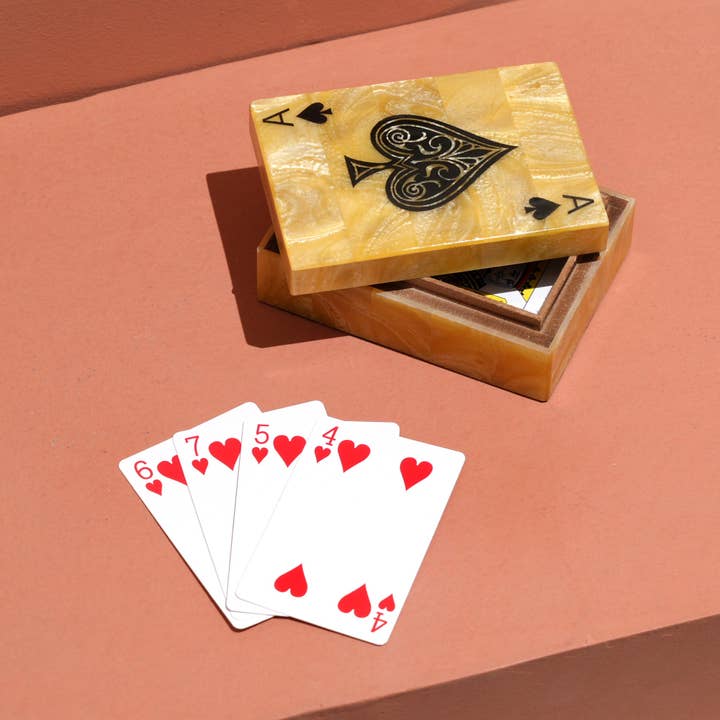 Golden Glow Resin Playing Card Box – Yellow & Black