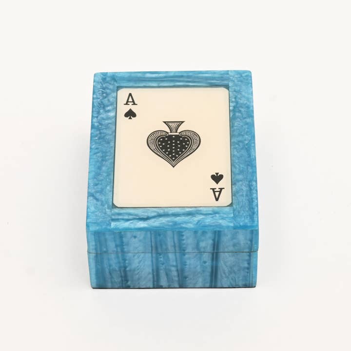 Blue Ace Resin Playing Card Box – Blue & White
