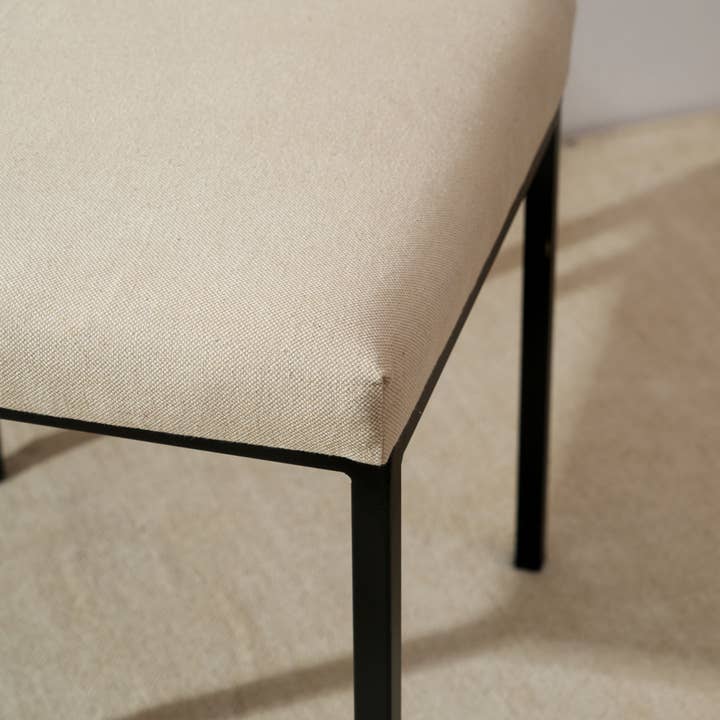 Modern Bouclé Dining Chair – Upholstered Dining Chair with Black Iron Frame | Beige