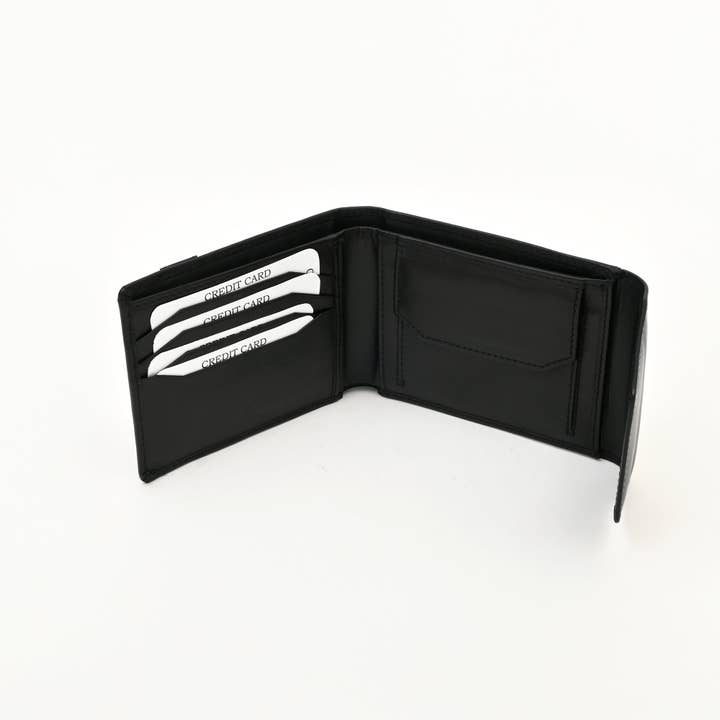 Men’s Leather Wallet 3B Napblk – Premium Black Napa Leather Wallet with Coin Pocket & 6 Card Slots | Elegant Slim Bifold Design