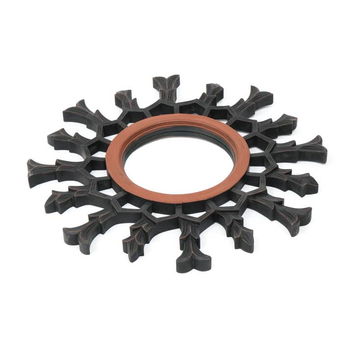 Hand-Carved Metallic Wooden Sunburst Wall Mirror - Decorative Statement Mirror for Living Room, Entryway & Bedroom Decor