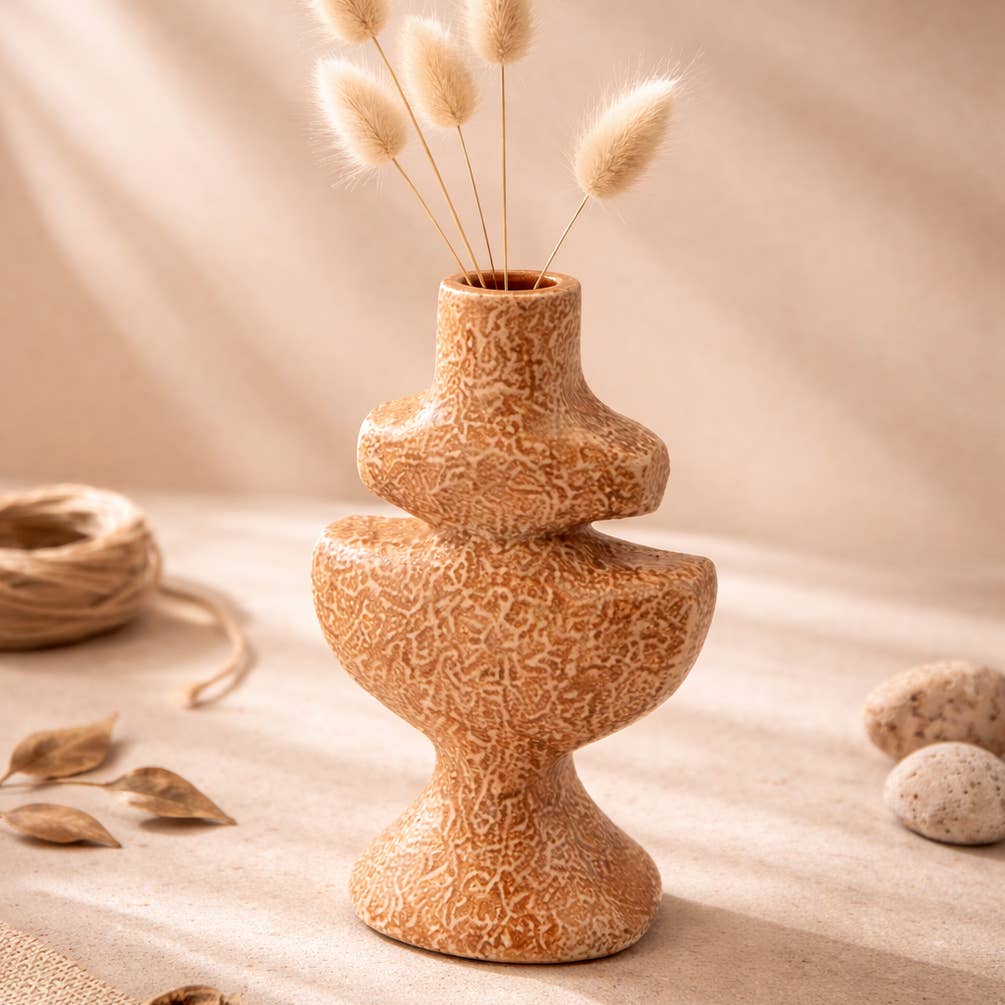 Brown Textured Aluminium Candle Holder – Sculptural Design