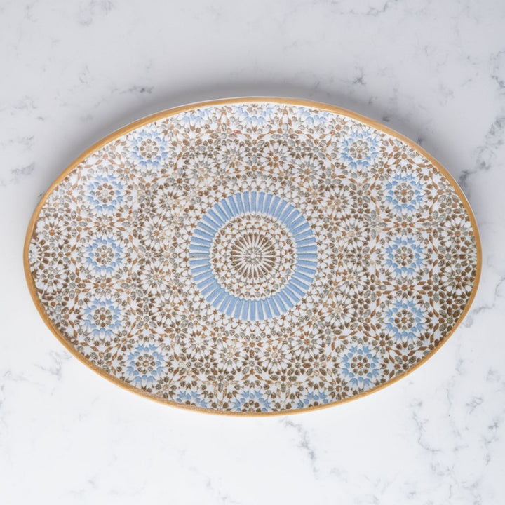 Oval Porcelain Plate with Foot 32cm | Moroccan Pattern Serving Platter | Professional Hospitality Tableware | Set of 6