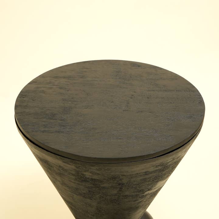 Modern Wood & Metal Side Table – Sculptural Mango Wood Accent Table with Round Top