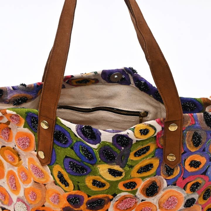 Embroidered Abstract Cotton Tote Bag – 40x48 cm