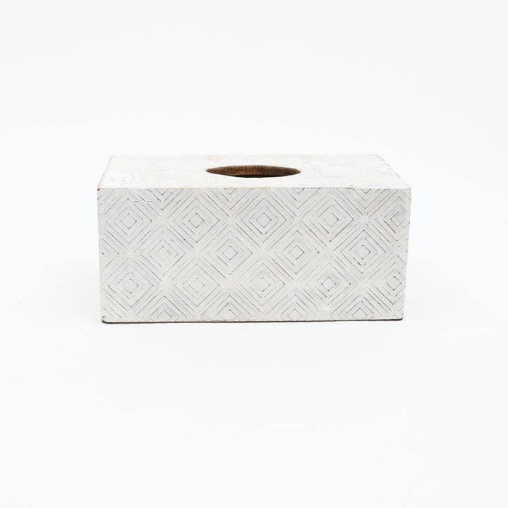 Ronald White Mango Wood Tissue Box Cover | Modern Decorative Facial Tissue Dispenser Holder for Home, Office, Bathroom