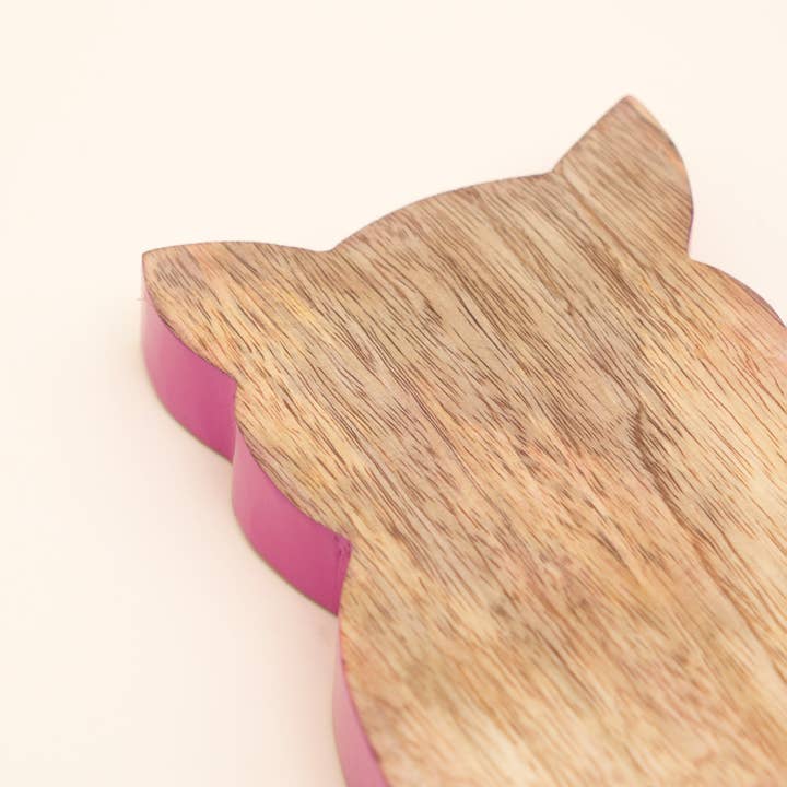 Cat Shaped Mango Wood Serving Board with Colour Edge