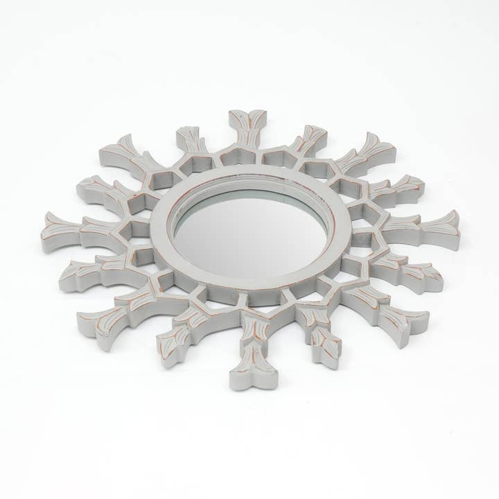 Hand-Carved Metallic Wooden Sunburst Wall Mirror - Decorative Statement Mirror for Living Room, Entryway & Bedroom Decor