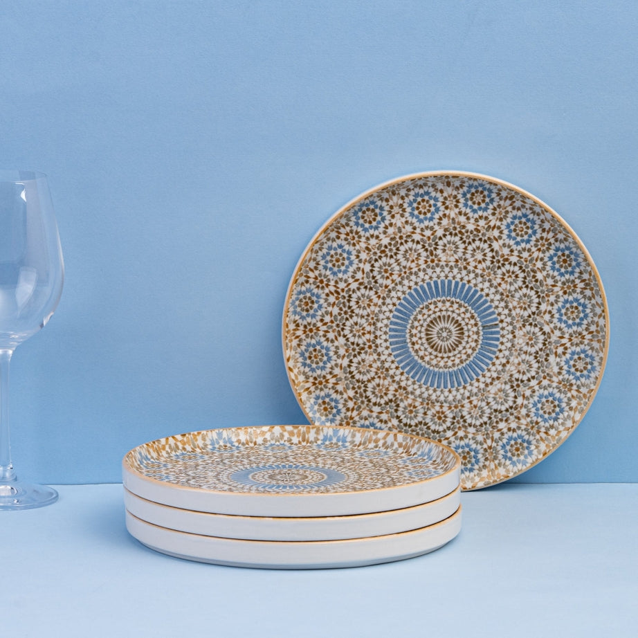 Cruise Tangier Short Rim Stackable Porcelain Plate – Set of 4 | Moroccan Pattern Dinner Plate | Professional Hospitality Tableware
