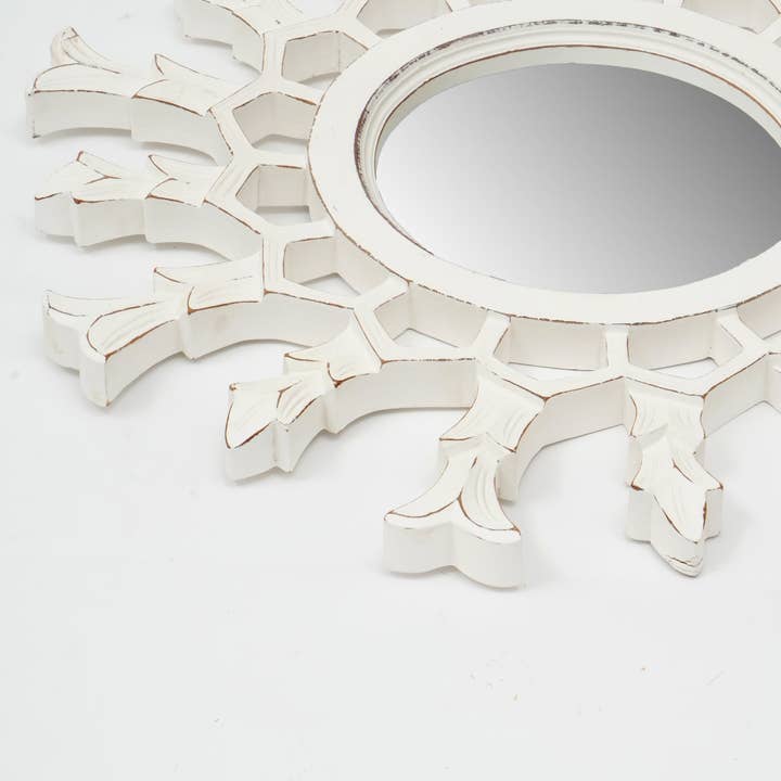 Hand-Carved Metallic Wooden Sunburst Wall Mirror - Decorative Statement Mirror for Living Room, Entryway & Bedroom Decor